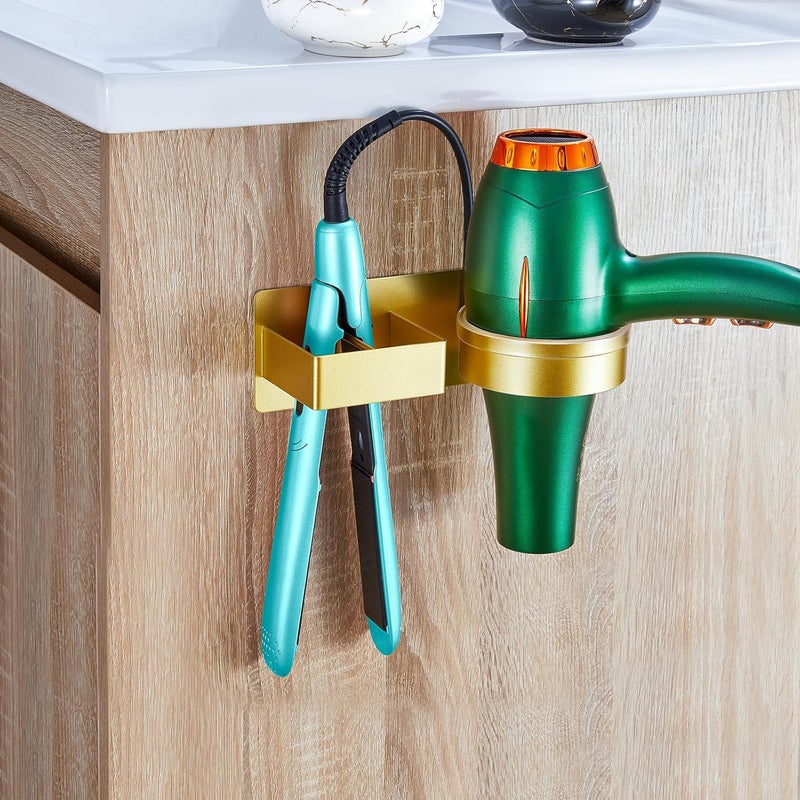 Oukimly Store Blow Dryer Holder Wall Mounted, Hair Straightener Holder, Hair Dryer Holder Adhesive, Hair Tool Organizer for Flat Iron, Hairdryer, Curling Iron Holder for Bathroom Vanity Barber Shop (Gold) - Image 4